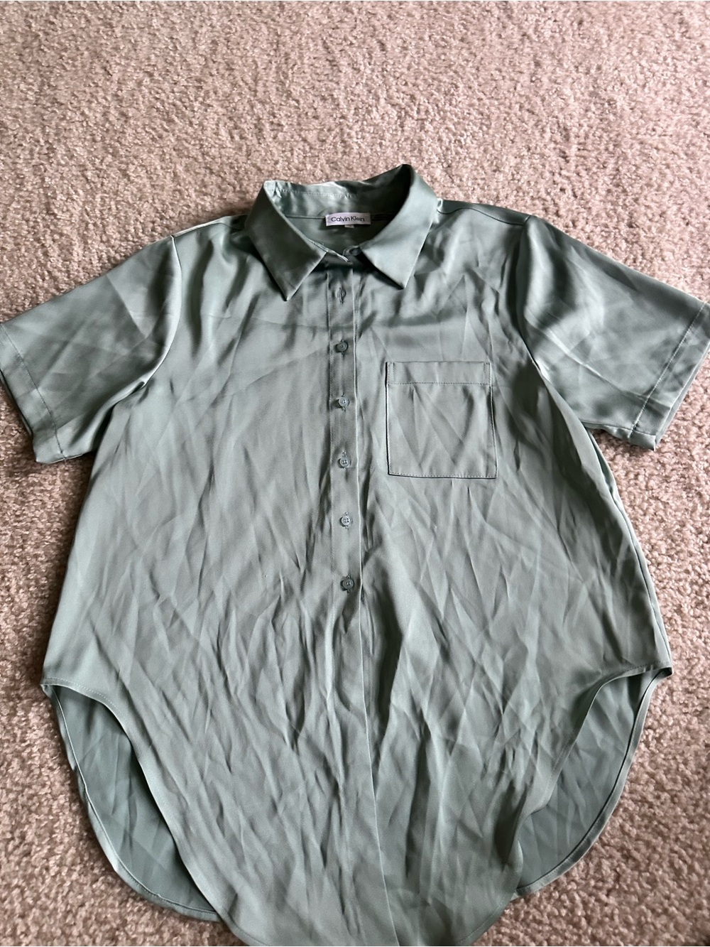 Calvin Klein Sage Green Short Sleeve Button Front Blouse